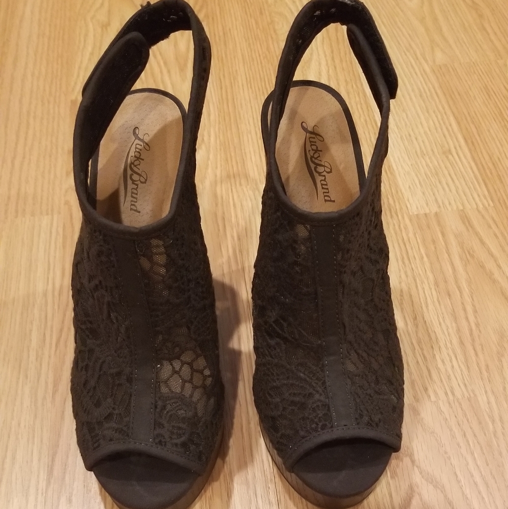 Lucky Brand Marin Crochet Black Wedges